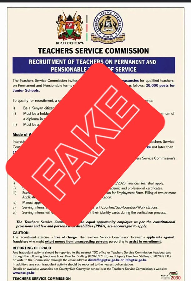 TSC, Kenya Railways Flag 2 Adverts Promising Permanent and Pensionable Jobs