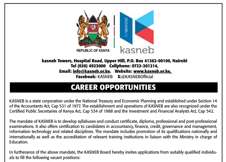 13 Vacancies Open at KASNEB 2026 – Deputy Director and Assistant Director Positions