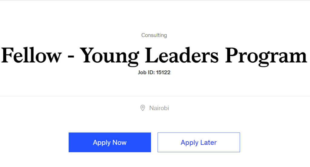 McKinsey & Company Young Leaders Program 2026: Consulting Fellow (Nairobi, Kenya)
